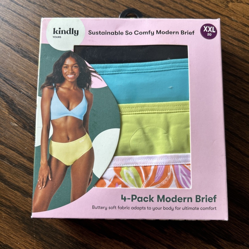 Kindly Yours Womens 2XLarge High Leg 4-PACK So Comfy Bikini Panties Floral Solid